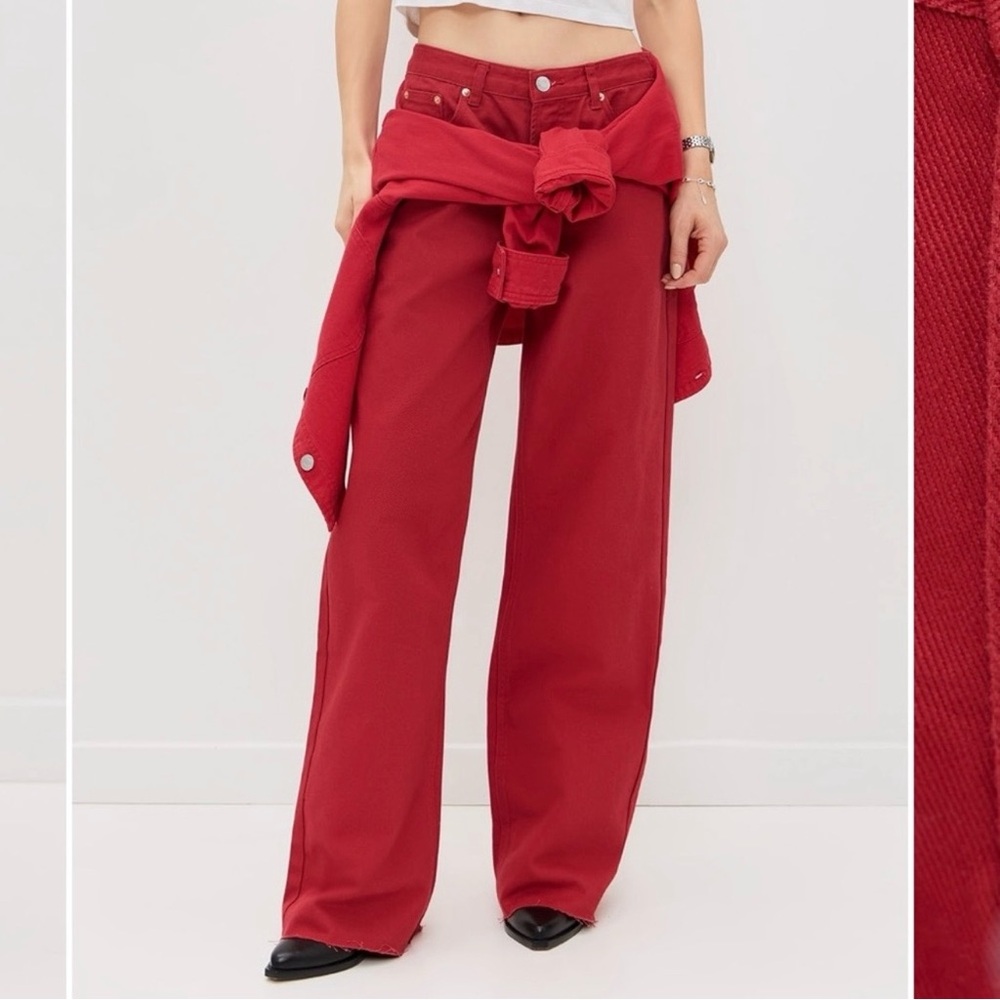 Parke Low Rise Wide Leg Baggy Jeans Womens Size 23 Red Buttonfly - Picture 3 of 12